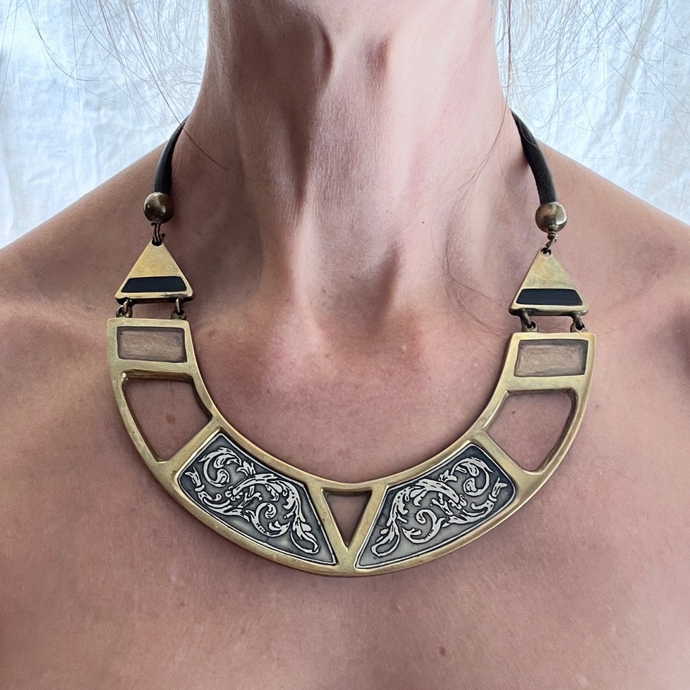 Handmade Brass and Black leather Choker Necklace